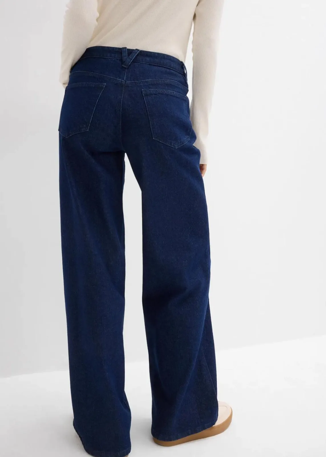 bonprix Jeans|Kurzgrößen^Wide-Leg-Jeans, Mid Waist, Low Stretch Full Length tiefblau denim ungewaschen