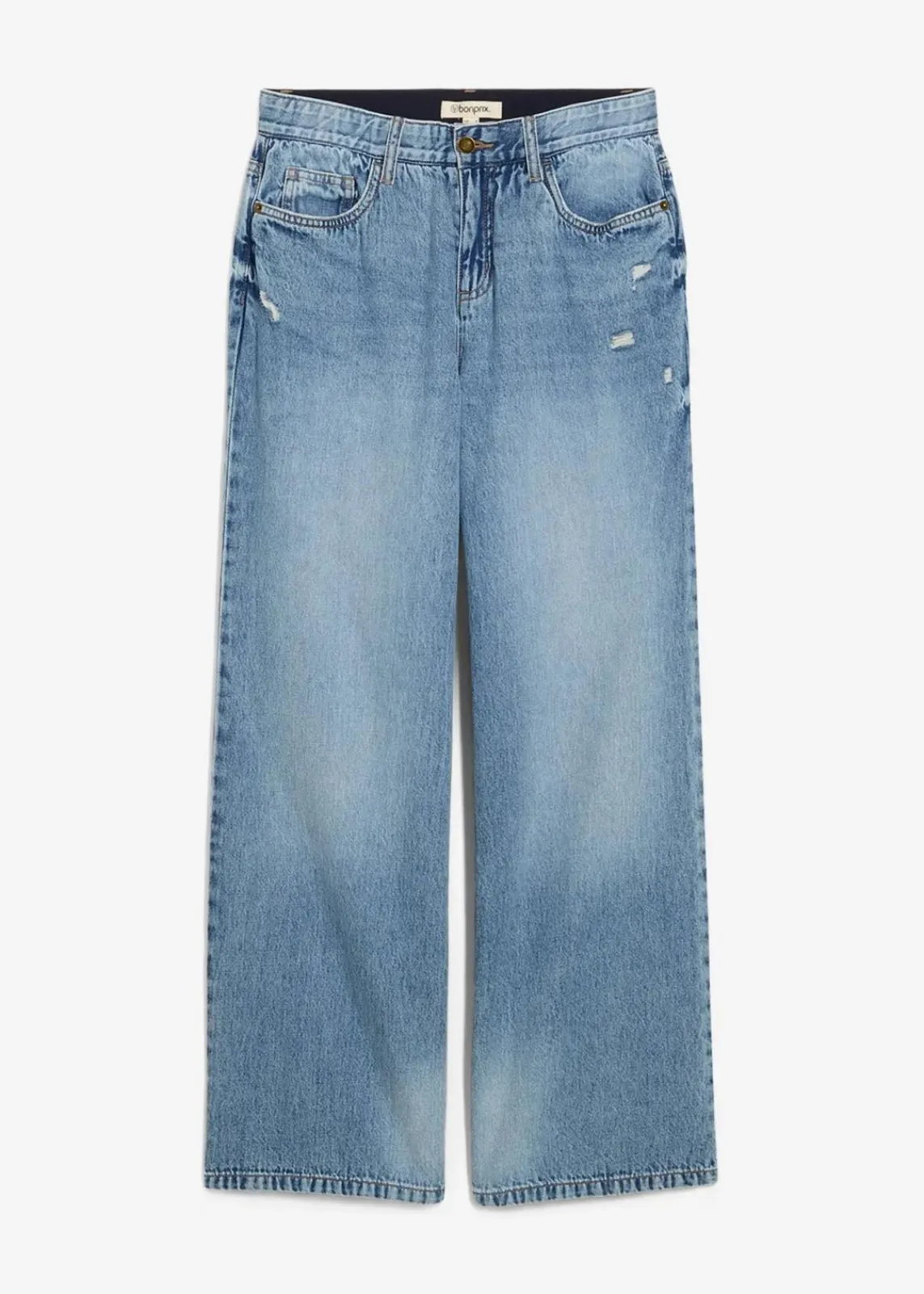 bonprix Jeans|Kurzgrößen^Wide-Leg-Jeans Mid Waist, Low Stretch hellblau denim used