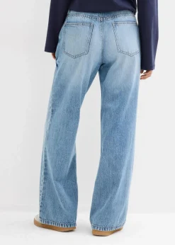 bonprix Jeans|Kurzgrößen^Wide-Leg-Jeans Mid Waist, Low Stretch hellblau denim used