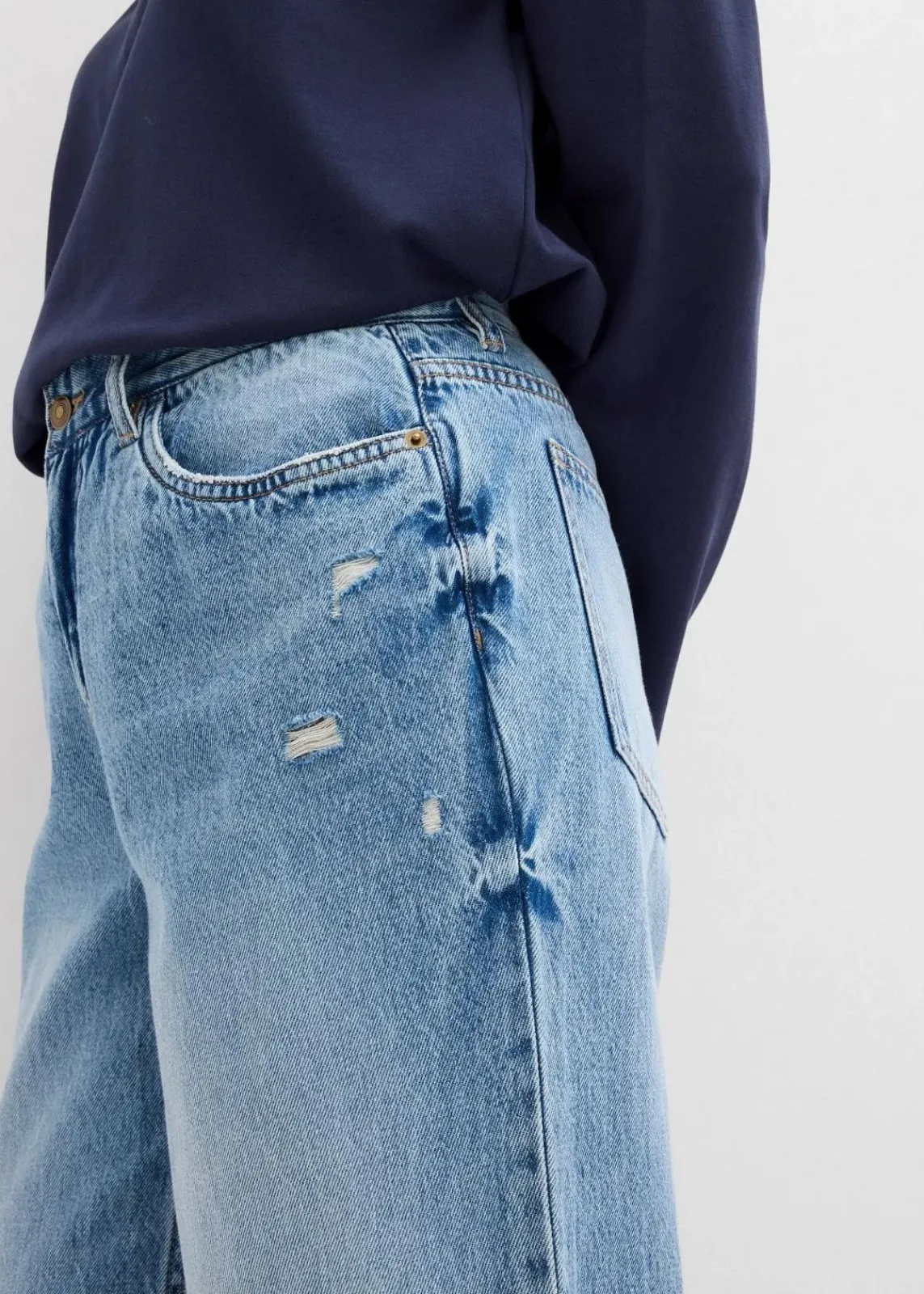bonprix Jeans|Kurzgrößen^Wide-Leg-Jeans Mid Waist, Low Stretch hellblau denim used