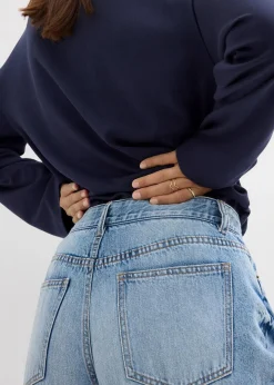 bonprix Jeans|Kurzgrößen^Wide-Leg-Jeans Mid Waist, Low Stretch hellblau denim used