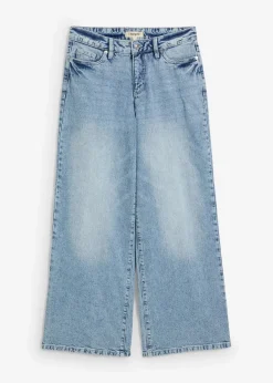 bonprix Kurzgrößen|Bekleidung·Shirts & Tops^Wide-Leg-Jeans, Mid Waist, Low Stretch Full Length eisblau denim used