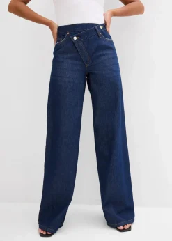 bonprix Kurzgrößen|Jeans^Wide-Leg-Jeans Mid Waist, Low Stretch tiefblau denim ungewaschen