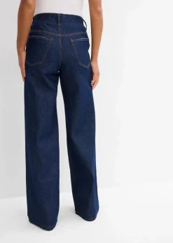 bonprix Kurzgrößen|Jeans^Wide-Leg-Jeans Mid Waist, Low Stretch tiefblau denim ungewaschen