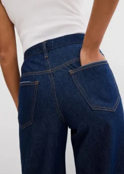 bonprix Kurzgrößen|Jeans^Wide-Leg-Jeans Mid Waist, Low Stretch tiefblau denim ungewaschen