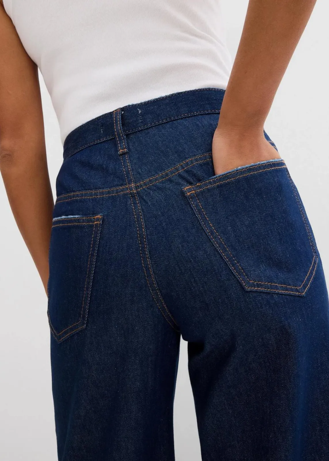 bonprix Kurzgrößen|Jeans^Wide-Leg-Jeans Mid Waist, Low Stretch tiefblau denim ungewaschen