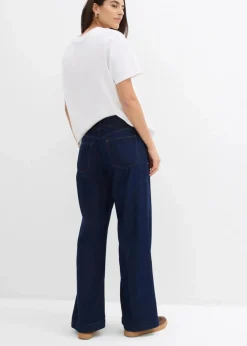 bonprix Bekleidung·Shirts & Tops|Jeans^Wide-Leg-Jeans Mid Waist mit Gürtel tiefblau denim ungewaschen
