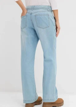 bonprix Jeans|Bekleidung·Shirts & Tops^Wide-Leg-Jeans Mid Waist mit Gürtel hellblau denim used