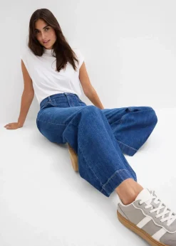 bonprix Bekleidung·Shirts & Tops|Jeans^Wide-Leg-Jeans Mid Waist mit aufgesetzten Taschen blau denim