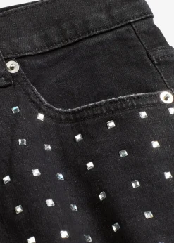 bonprix Bekleidung·Shirts & Tops|Jeans^Wide-Leg-Jeans Mid Waist mit Strassapplikation schwarz denim