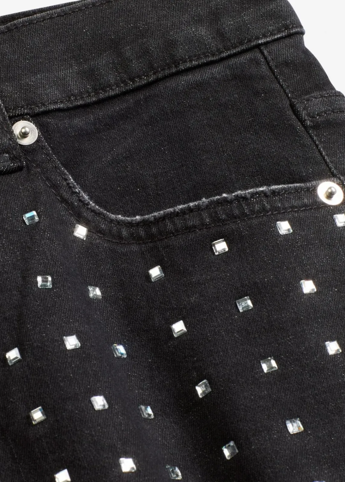 bonprix Bekleidung·Shirts & Tops|Jeans^Wide-Leg-Jeans Mid Waist mit Strassapplikation schwarz denim