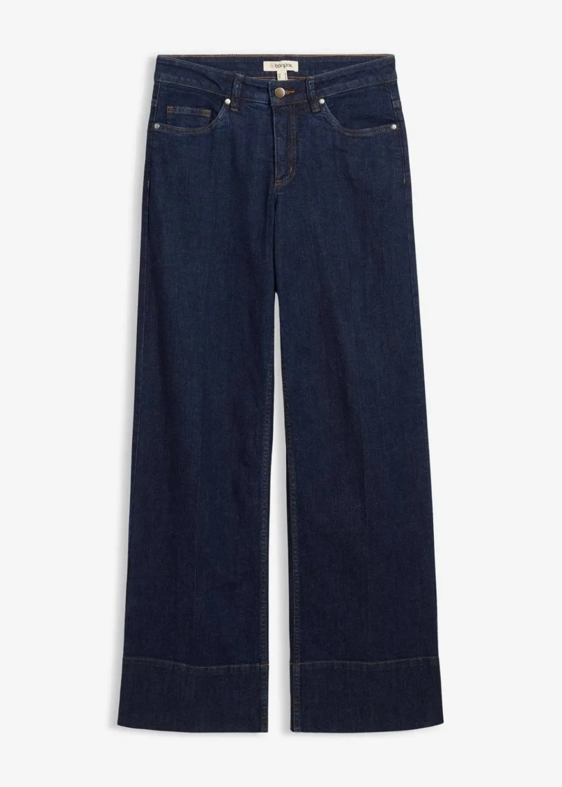 bonprix Kurzgrößen|Bekleidung·Shirts & Tops^Wide-Leg-Jeans Mid Waist mit Bio Baumwolle tiefblau denim ungewaschen