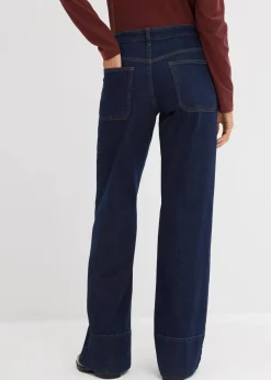 bonprix Kurzgrößen|Bekleidung·Shirts & Tops^Wide-Leg-Jeans Mid Waist mit Bio Baumwolle tiefblau denim ungewaschen