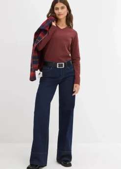 bonprix Kurzgrößen|Bekleidung·Shirts & Tops^Wide-Leg-Jeans Mid Waist mit Bio Baumwolle tiefblau denim ungewaschen