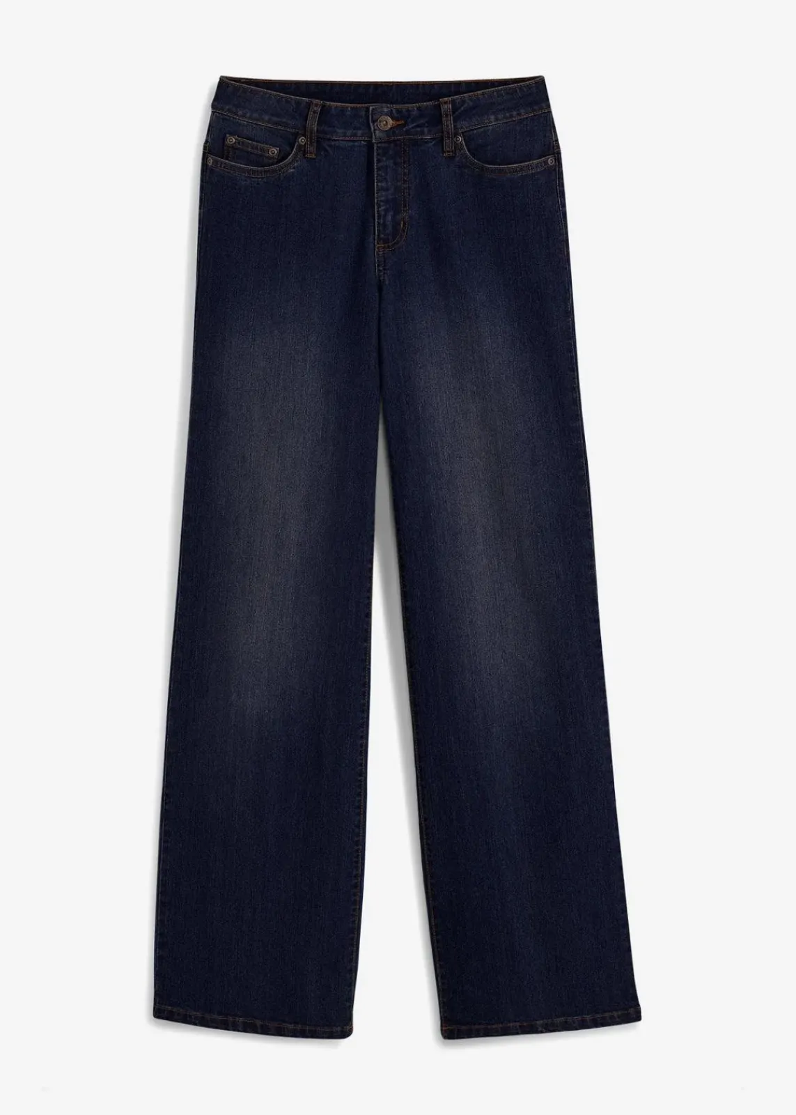bonprix Jeans|Kurzgrößen^Wide-Leg-Jeans, Mid Waist, Stretch nachtblau denim