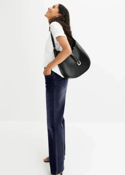 bonprix Jeans|Kurzgrößen^Wide-Leg-Jeans, Mid Waist, Stretch nachtblau denim