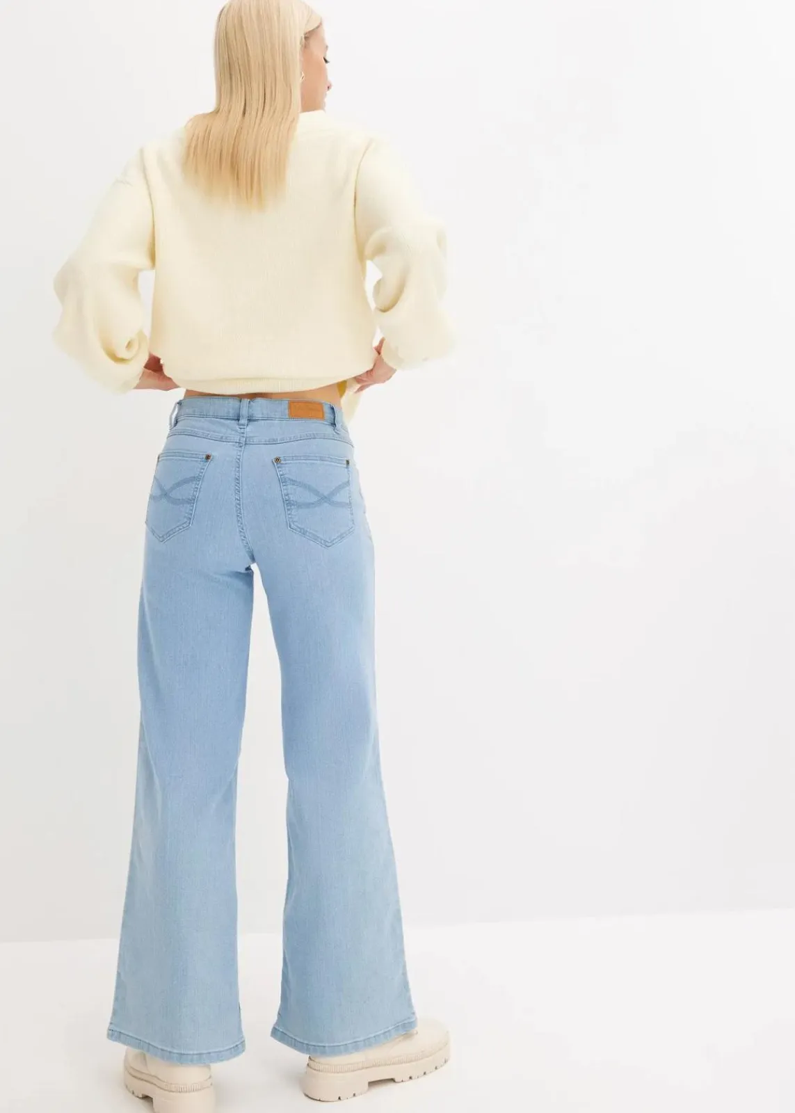 bonprix Bekleidung·Shirts & Tops|Jeans^Wide-Leg-Jeans, Mid Waist, Stretch hellblau denim used