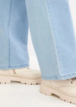 bonprix Bekleidung·Shirts & Tops|Jeans^Wide-Leg-Jeans, Mid Waist, Stretch hellblau denim used