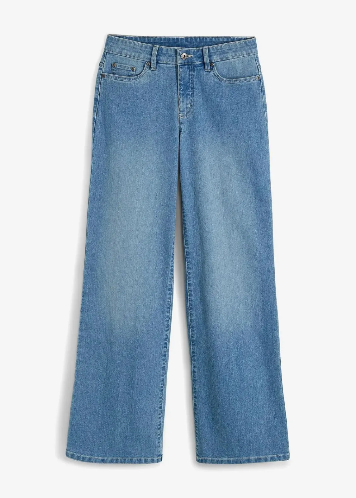 bonprix Jeans|Kurzgrößen^Wide-Leg-Jeans, Mid Waist, Stretch hellblau denim