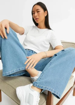 bonprix Jeans|Kurzgrößen^Wide-Leg-Jeans, Mid Waist, Stretch hellblau denim
