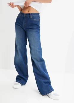 bonprix Jeans|Kurzgrößen^Wide-Leg-Jeans, Mid Waist, Stretch blau denim