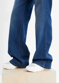 bonprix Jeans|Kurzgrößen^Wide-Leg-Jeans, Mid Waist, Stretch blau denim