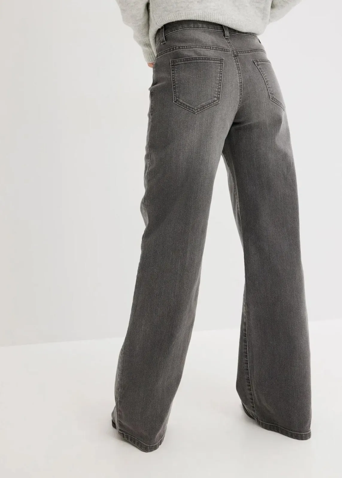 bonprix Jeans|Kurzgrößen^Wide-Leg-Jeans, Mid Waist, Stretch grau denim