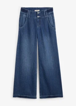 bonprix Jeans|Bekleidung·Shirts & Tops^Wide-Leg-Jeans Mid Waist, Super Soft blau denim used