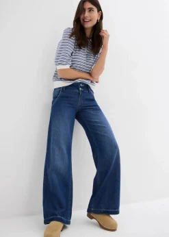 bonprix Jeans|Bekleidung·Shirts & Tops^Wide-Leg-Jeans Mid Waist, Super Soft blau denim used