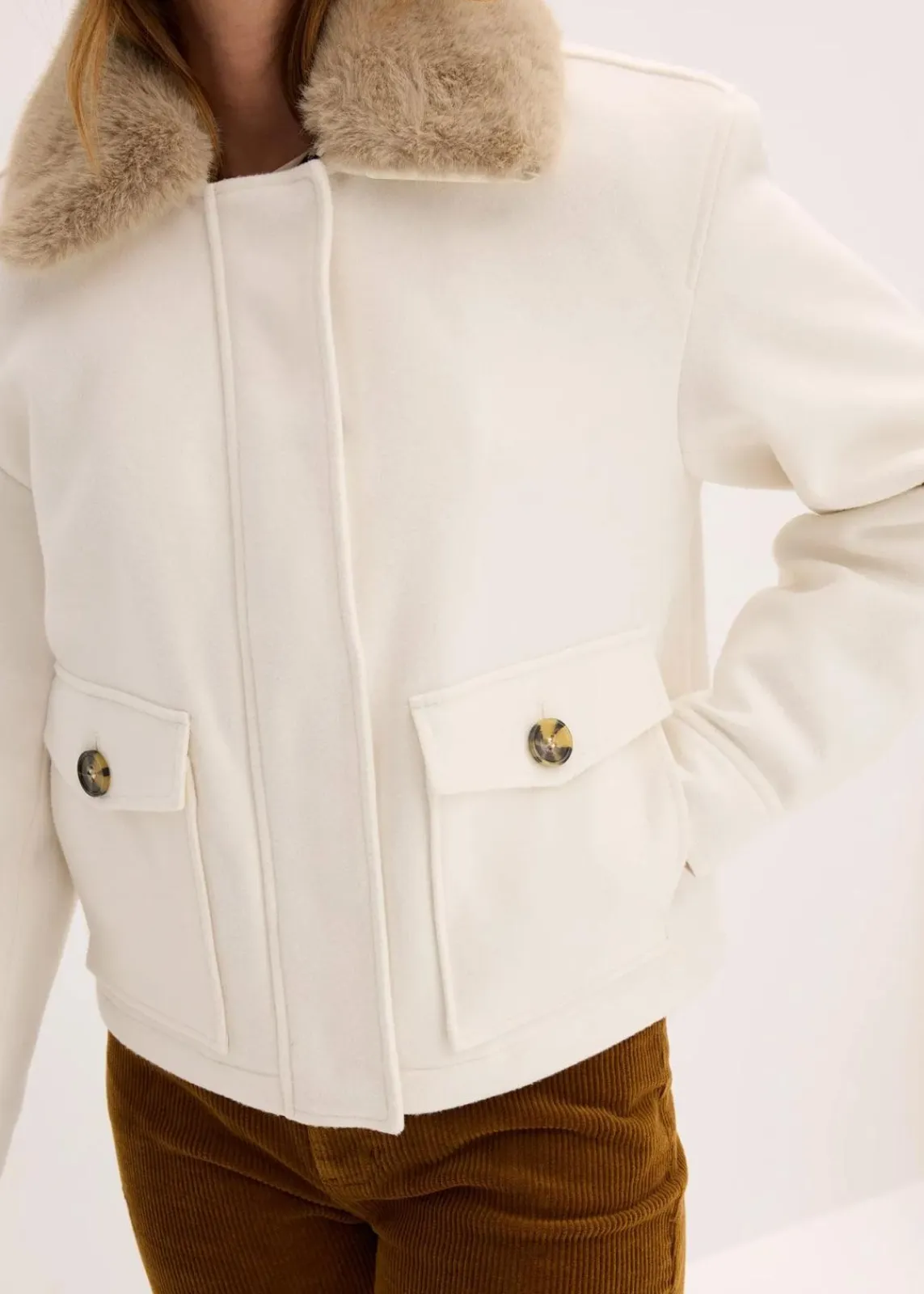 bonprix Jacken & Mäntel|Bekleidung·Hosen^Winterjacke in Wolloptik perlweiß