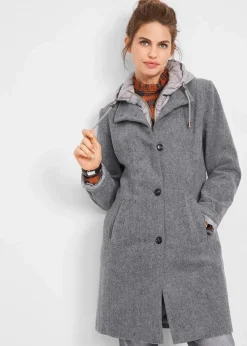 bonprix Bekleidung·Hosen|Jacken & Mäntel^Winter-Kurzmantel in Wolloptik, 2in1 Optik anthrazit