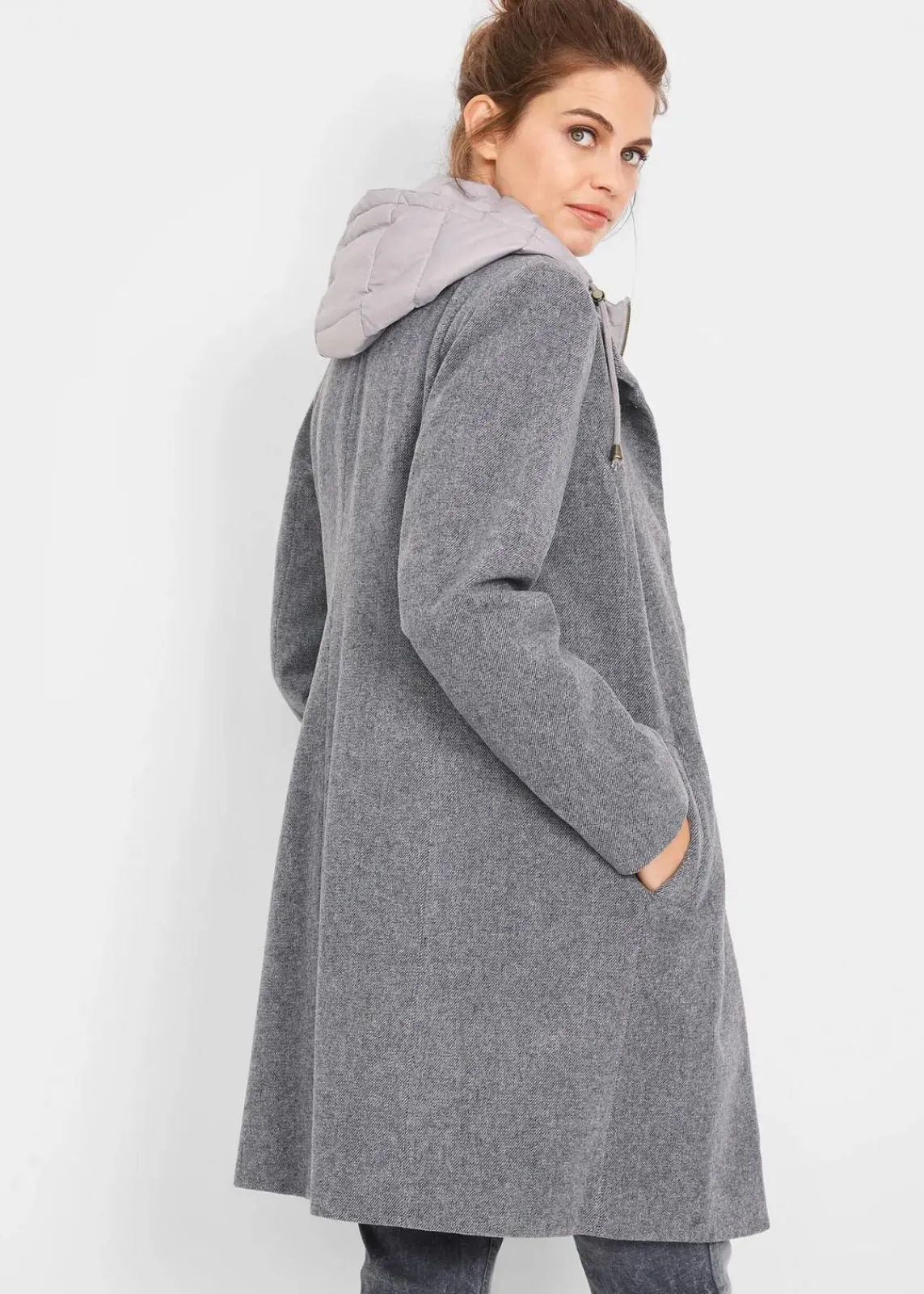 bonprix Bekleidung·Hosen|Jacken & Mäntel^Winter-Kurzmantel in Wolloptik, 2in1 Optik anthrazit