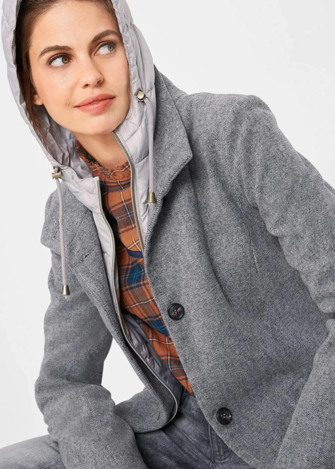 bonprix Bekleidung·Hosen|Jacken & Mäntel^Winter-Kurzmantel in Wolloptik, 2in1 Optik anthrazit