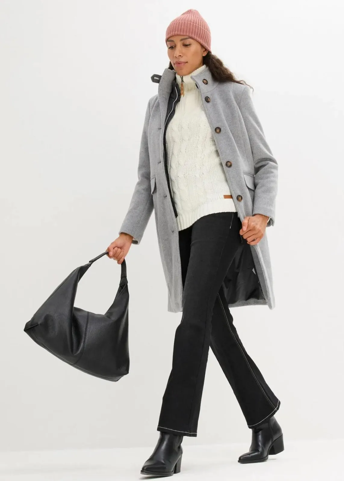 bonprix Bekleidung·Hosen|Jacken & Mäntel^Wintermantel, 2in1 Optik grau meliert
