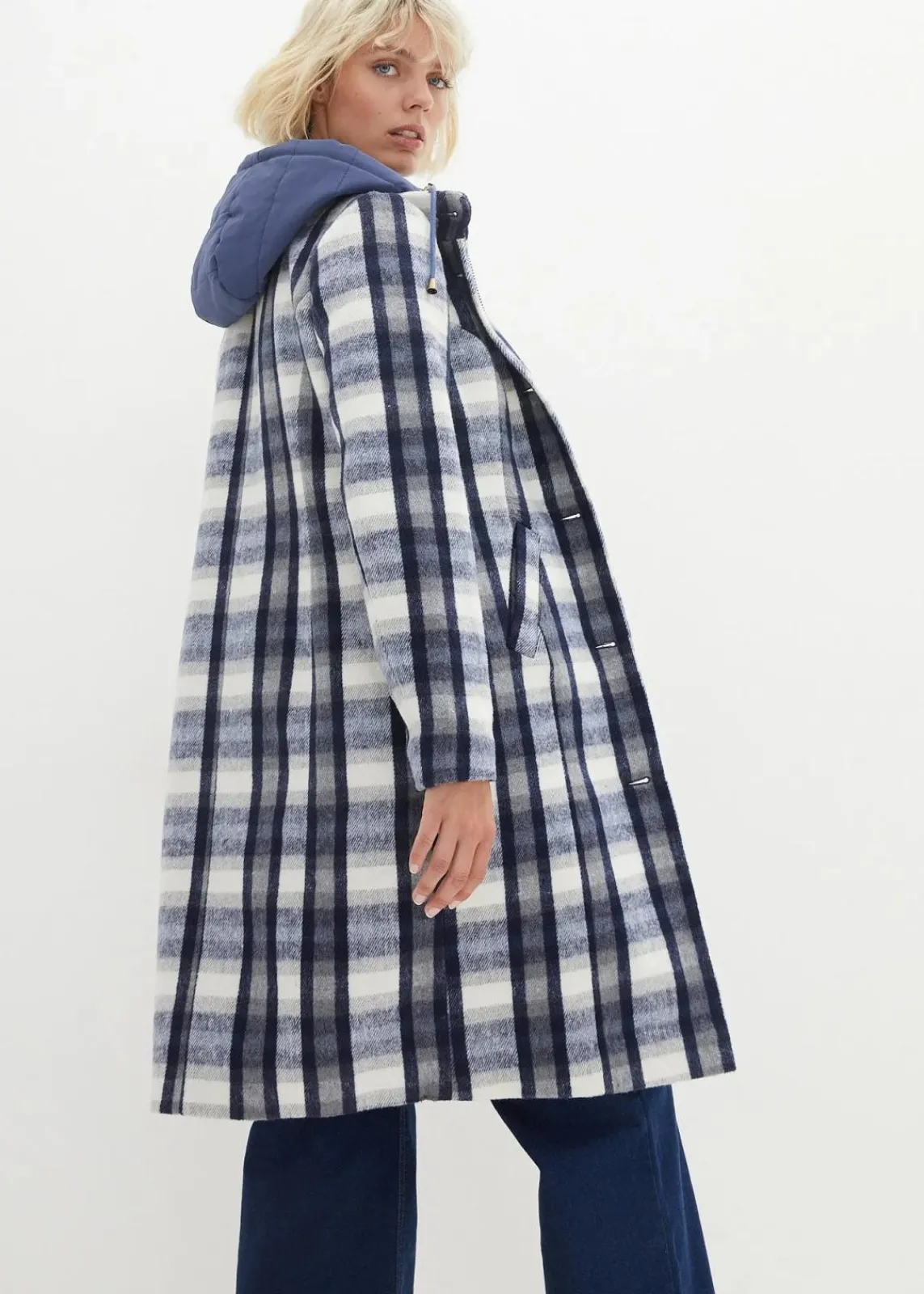 bonprix Bekleidung·Hosen|Jacken & Mäntel^Winter-Mantel, 2in1 Optik indigo/grau kariert