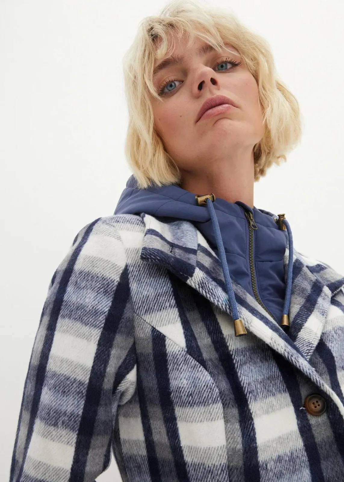 bonprix Bekleidung·Hosen|Jacken & Mäntel^Winter-Mantel, 2in1 Optik indigo/grau kariert