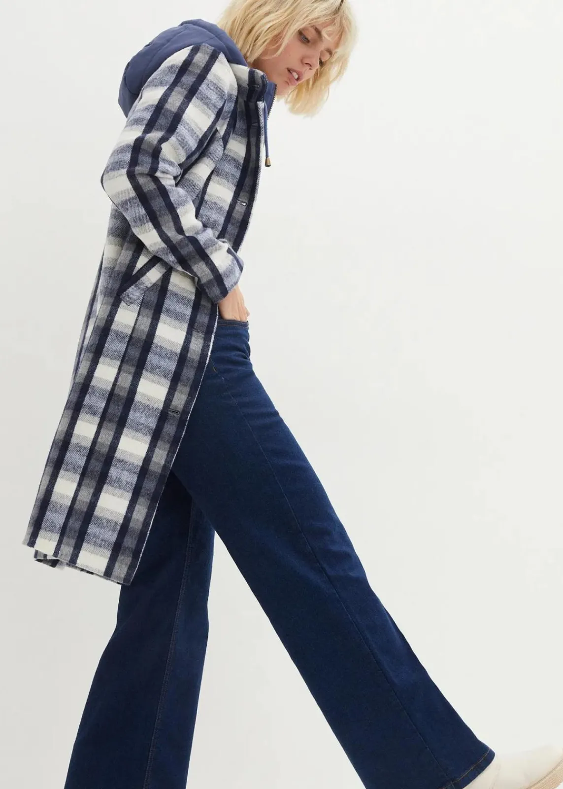 bonprix Bekleidung·Hosen|Jacken & Mäntel^Winter-Mantel, 2in1 Optik indigo/grau kariert