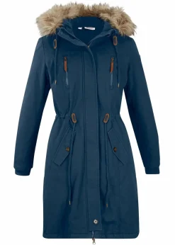 bonprix Bekleidung·Hosen|Jacken & Mäntel^Winterparka mit Fellimitat-Kapuze dunkelblau