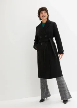 bonprix Bekleidung·Hosen|Jacken & Mäntel^Winter-Trenchcoat in Wolloptik schwarz