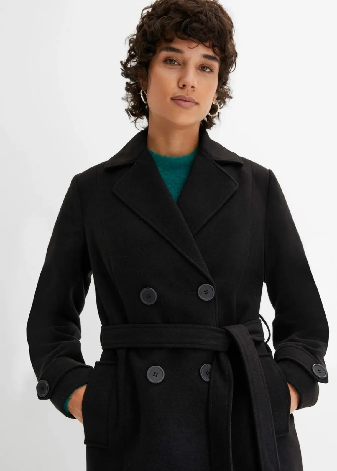 bonprix Bekleidung·Hosen|Jacken & Mäntel^Winter-Trenchcoat in Wolloptik schwarz