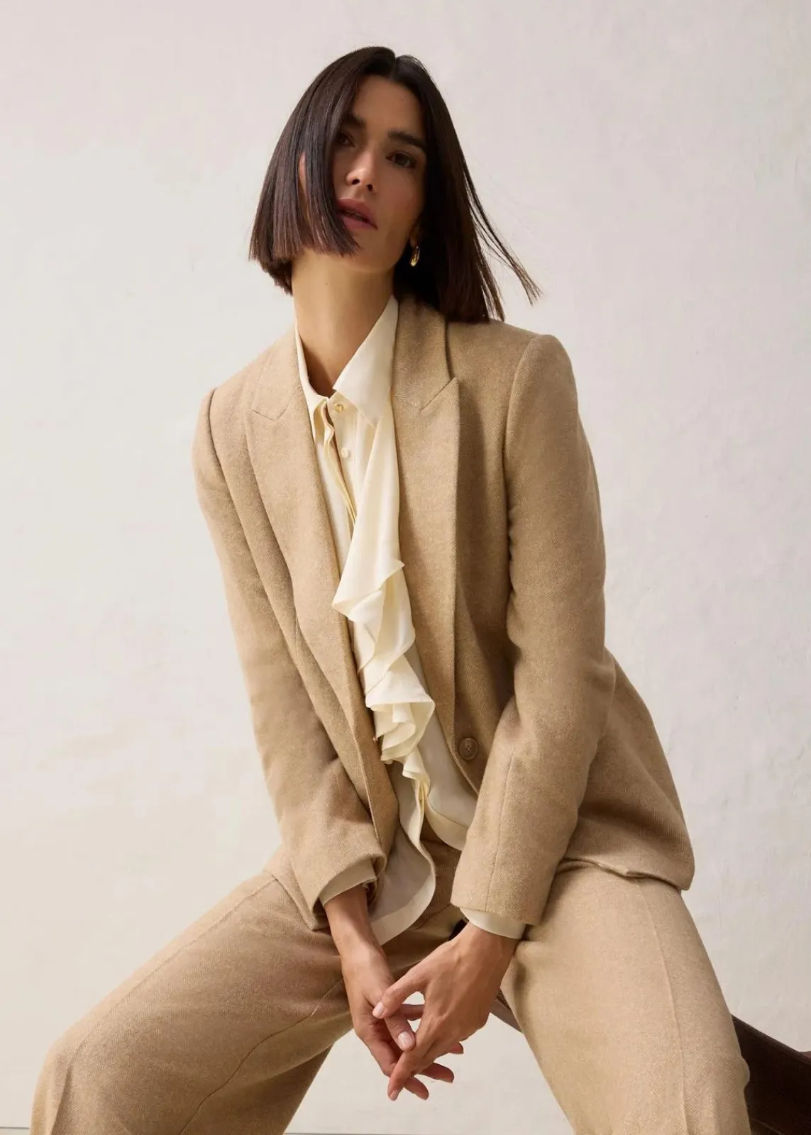 bonprix Bekleidung·Basics|Nachhaltigere Materialien^Wollblazer mit Fischgratmuster naturbeige meliert