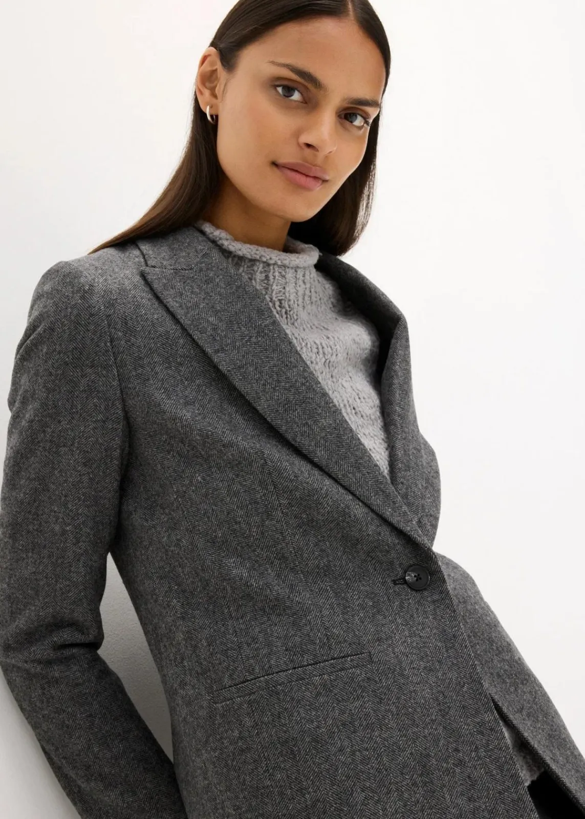 bonprix Bekleidung·Basics|Nachhaltigere Materialien^Wollblazer mit Fischgratmuster mittelgrau meliert