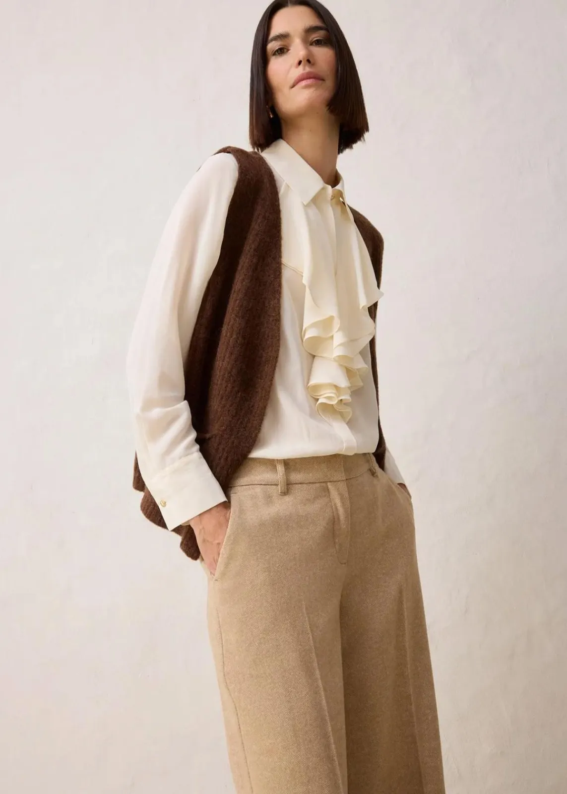 bonprix Bekleidung·Kleider|Hosen^Wollhose mit Fischgratmuster naturbeige meliert