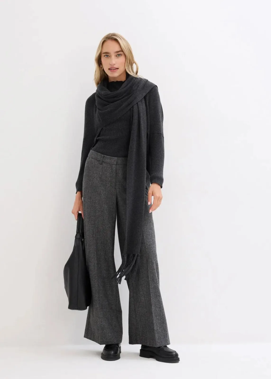 bonprix Bekleidung·Kleider|Hosen^Wollhose mit Fischgratmuster mittelgrau meliert