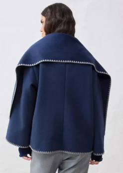 bonprix Bekleidung·Hosen|Jacken & Mäntel^Wolljacke mit Zierstickerei (2tlg. Set mit Schal) dunkelblau