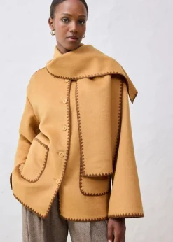 bonprix Jacken & Mäntel|Bekleidung·Hosen^Wolljacke mit Zierstickerei (2tlg. Set mit Schal) haselnuss