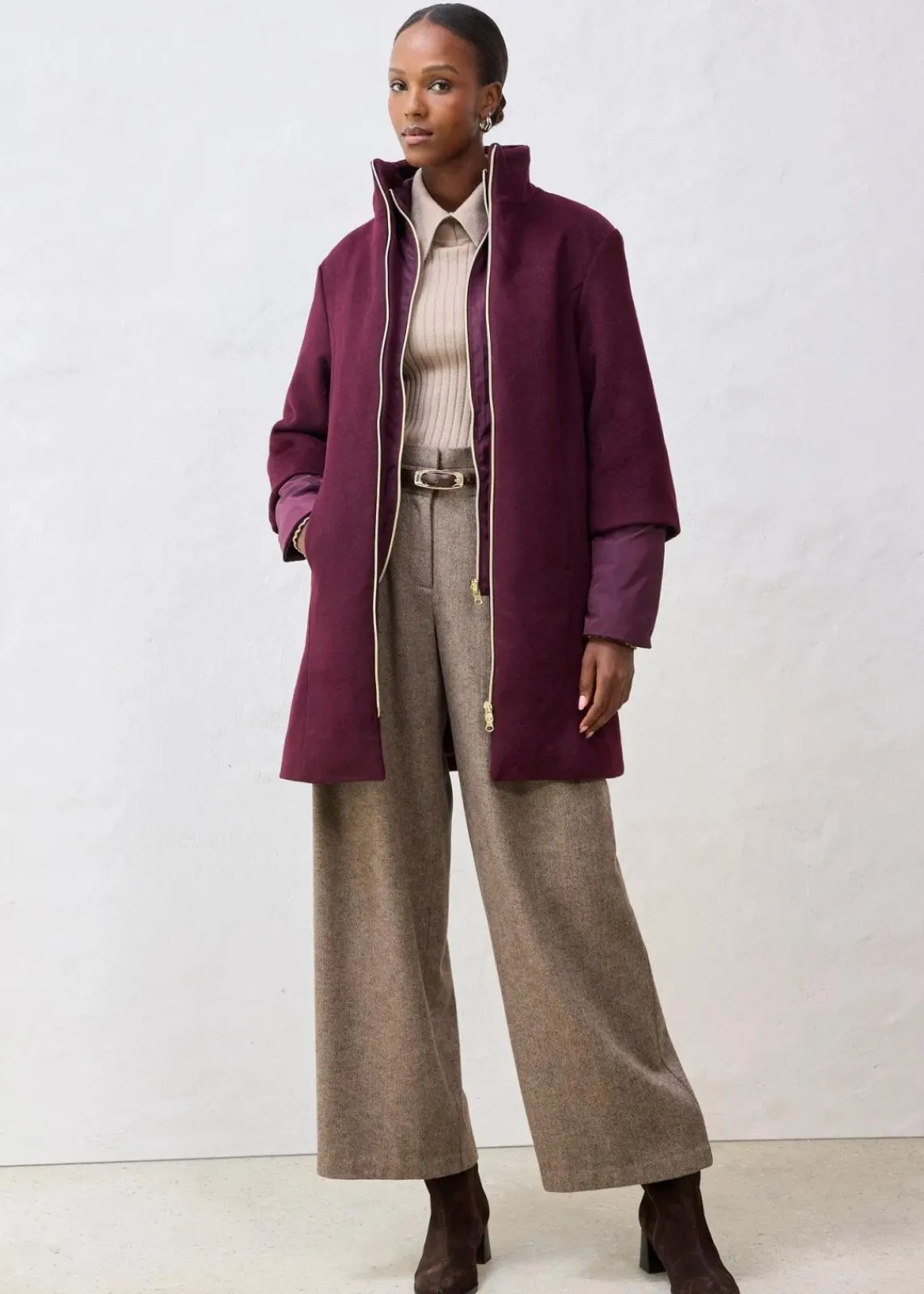 bonprix Bekleidung·Hosen|Jacken & Mäntel^Wollmantel mit Daunen-Innenjacke (2tlg. Set) weinrot