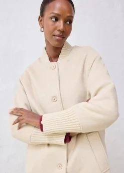 bonprix Bekleidung·Hosen|Jacken & Mäntel^Wollmantel mit Strickbesatz hellsand
