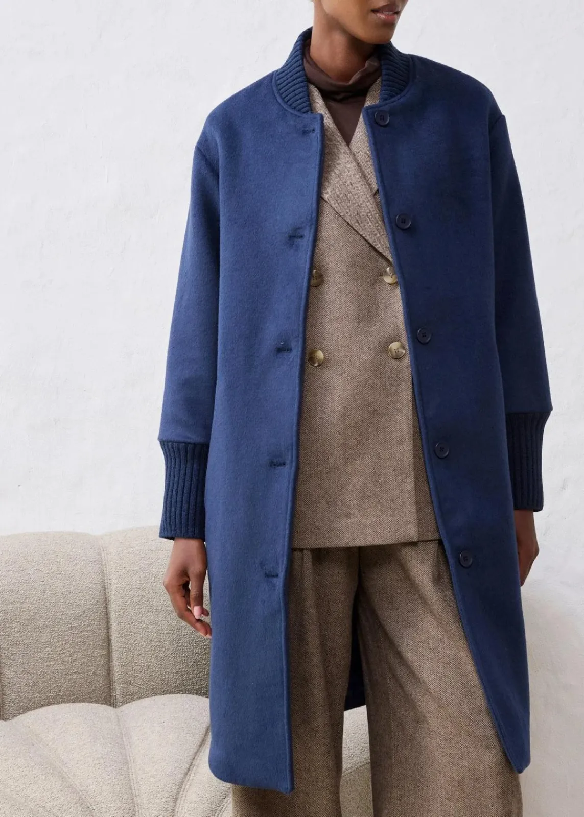 bonprix Jacken & Mäntel|Bekleidung·Hosen^Wollmantel mit Strickbesatz dunkelblau