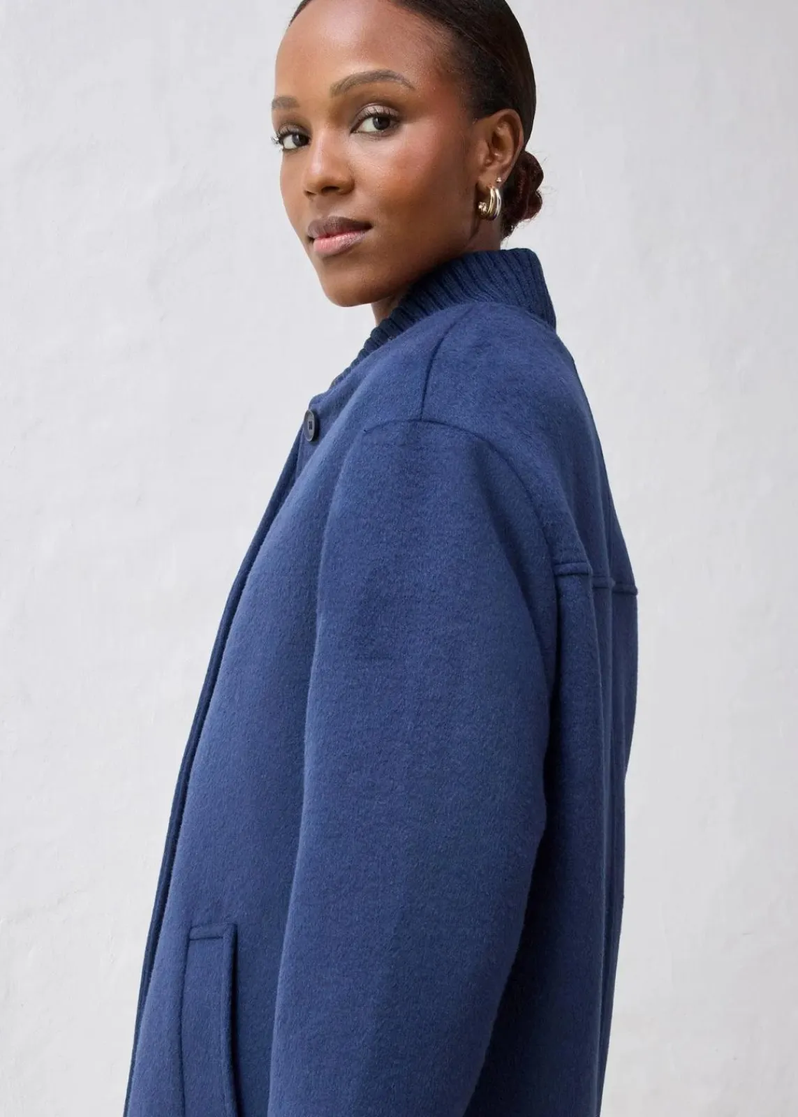 bonprix Jacken & Mäntel|Bekleidung·Hosen^Wollmantel mit Strickbesatz dunkelblau